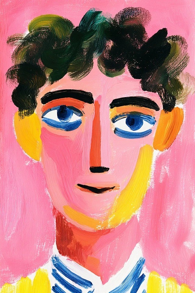 Bold fauvist strokes in vibrant pink and yellow