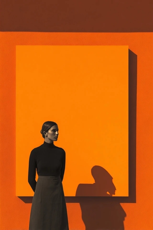 Composition géométrique minimaliste avec des plans rectangulaires en terracotta chaud et orange vif