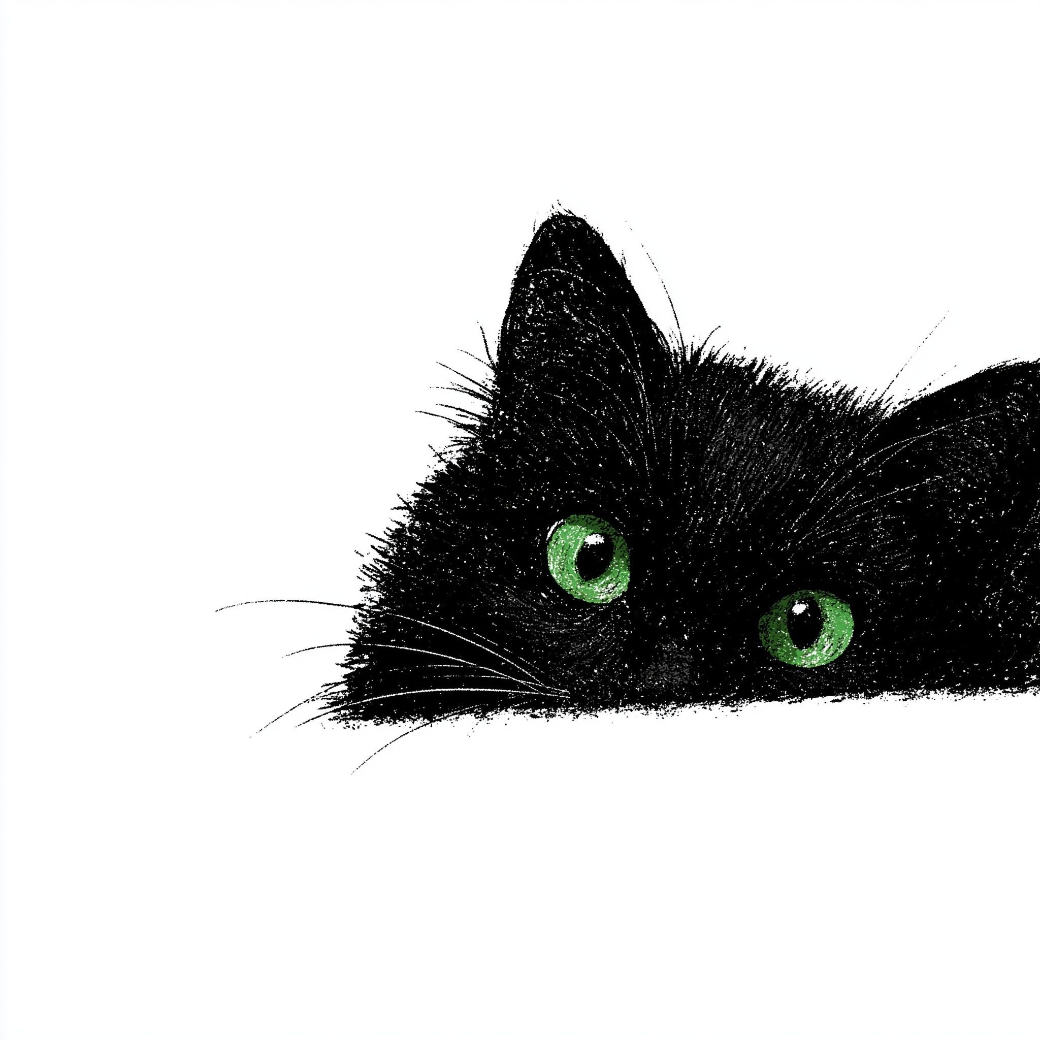 I need a design for a black cat with green eyes hiding