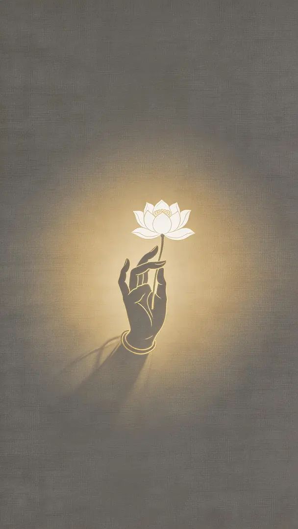 A minimalist artwork captures the essence of Guanyin holding a lotus flower