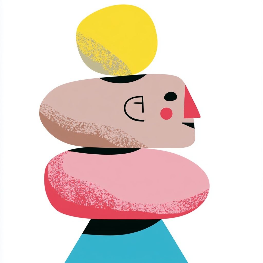 Un logo représentant le profil abstrait d'un visage humain avec des ellipses organiques de couleurs douces