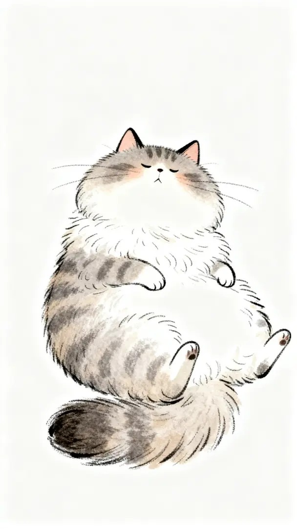 怠惰で可愛い丸い頭の猫のイラスト