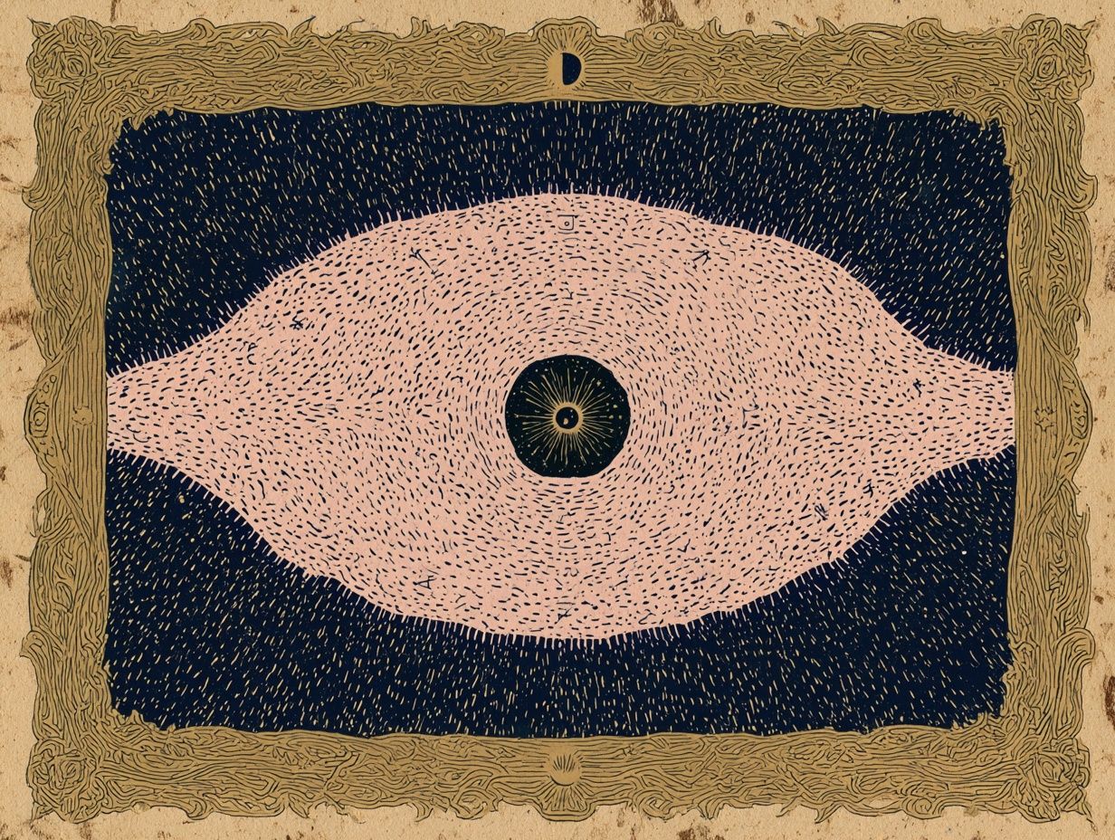 A mystical tarot card illustration featuring luxurious style and central abstract symbolic imagery