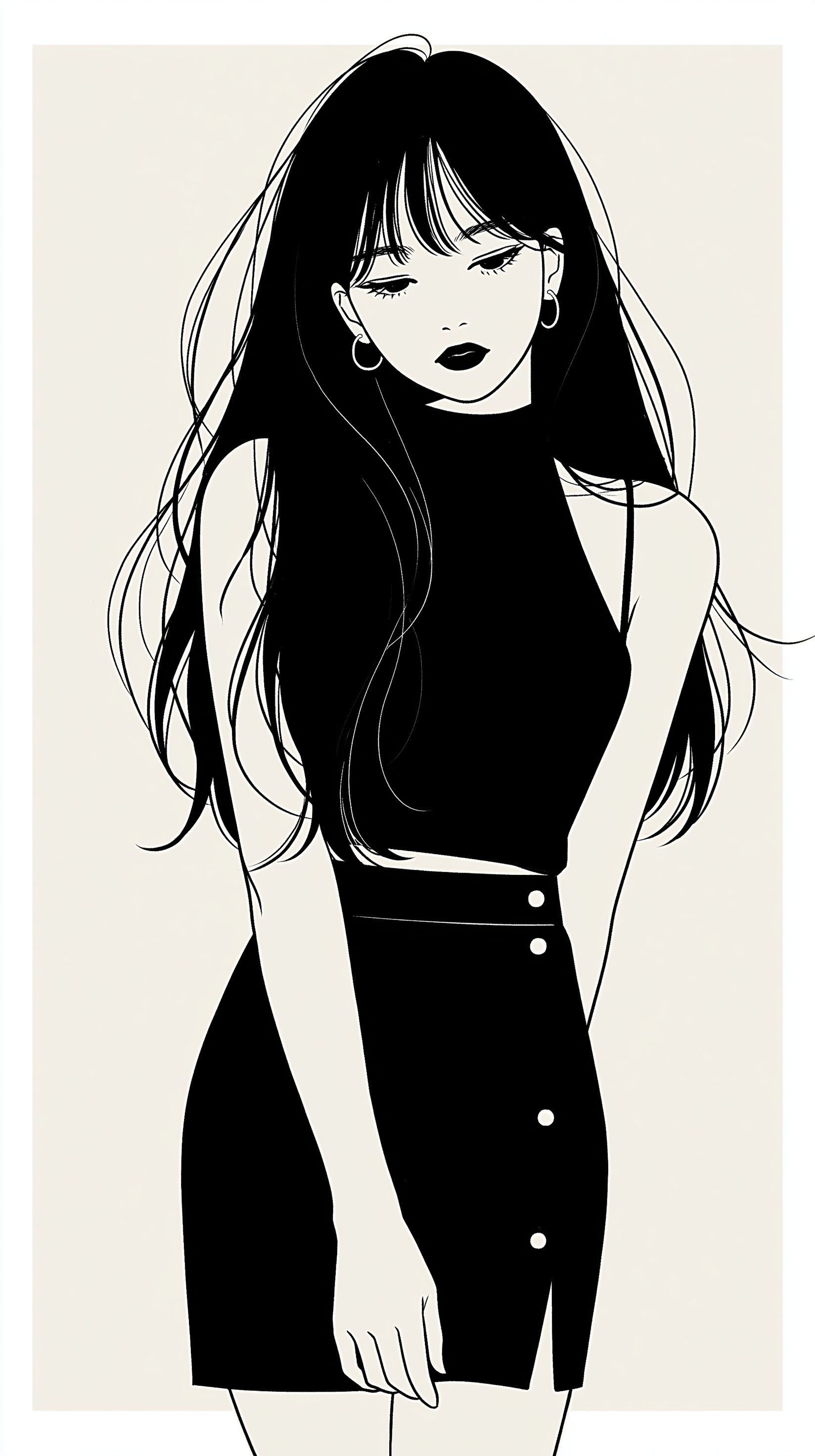 Anime girl long hair 90s style