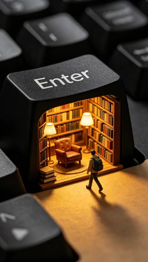 La tecla Enter negra abre un acogedor mini estudio