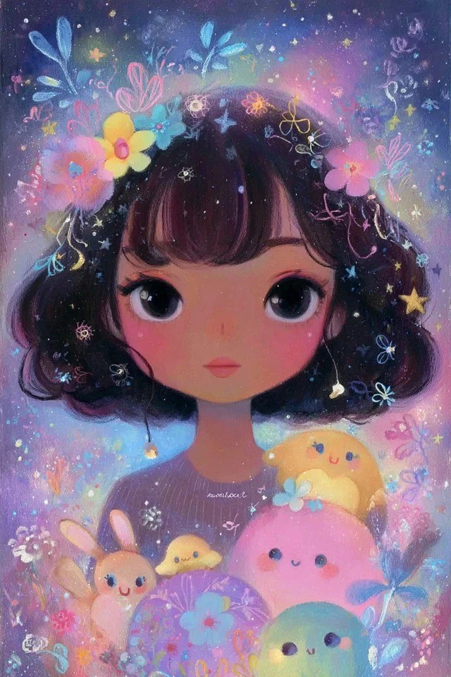 Sparkling pastel kawaii dreamscape