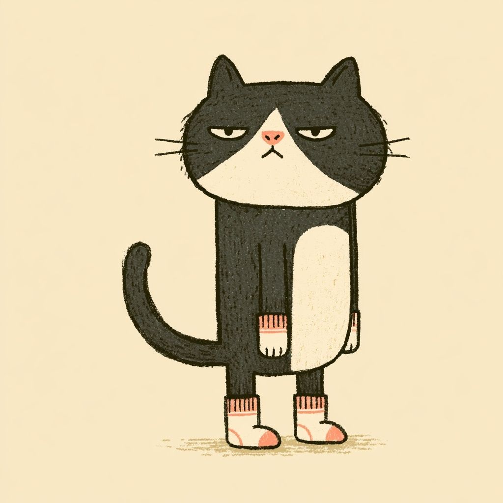 A cute black and white cat wearing cream-colored socks