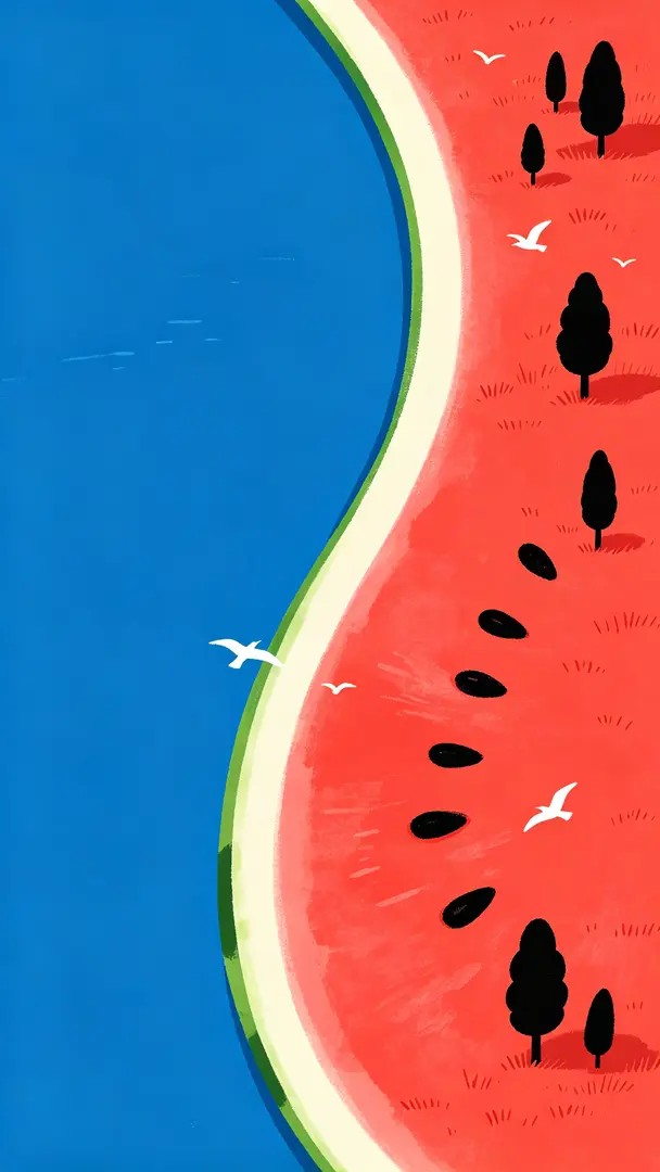 Uma ilustração minimalista captura a vibração de verão com cores vibrantes