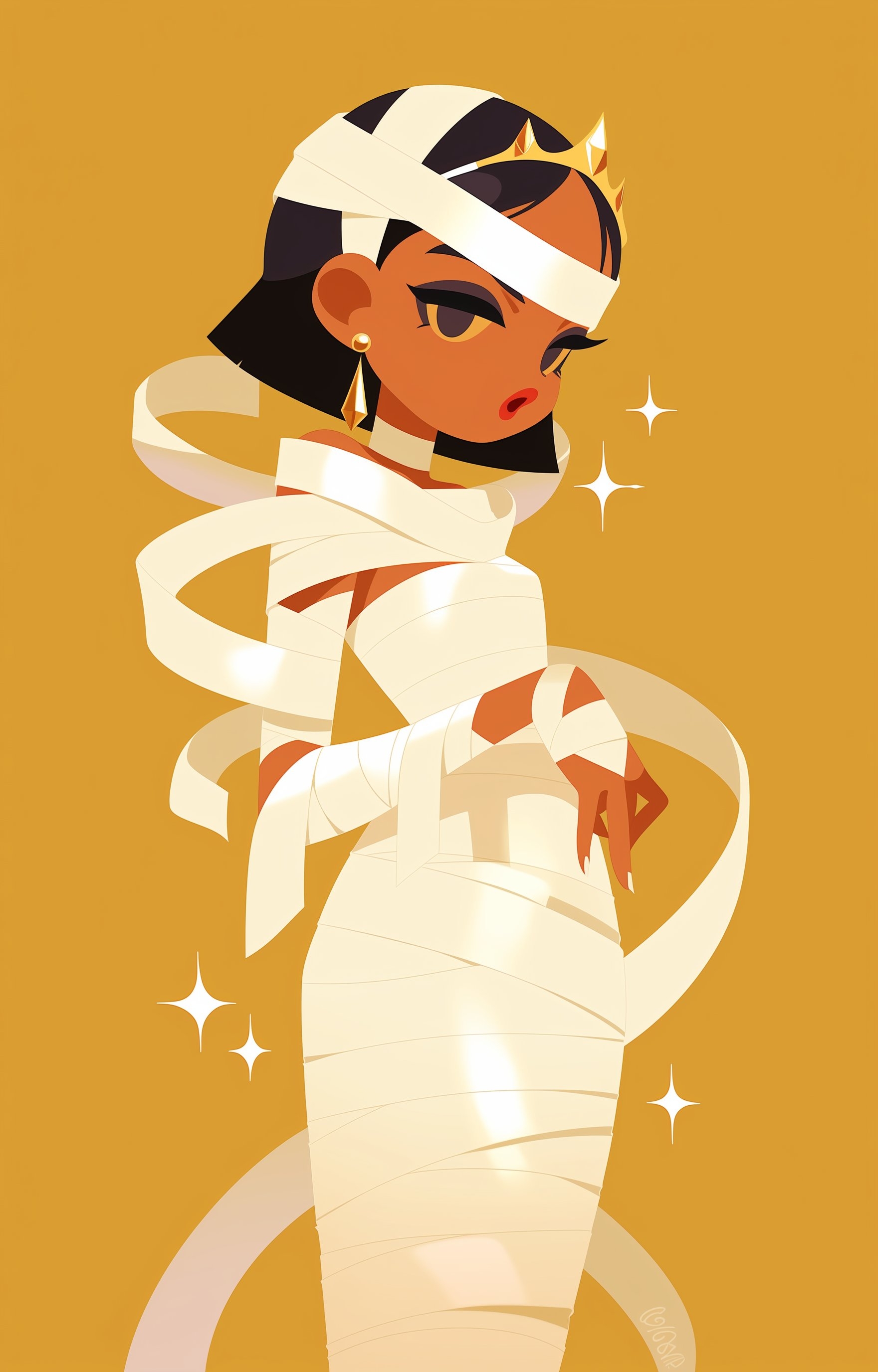 The Egyptian mummy girl combines flowing curves and bandages in a fashionable illustration