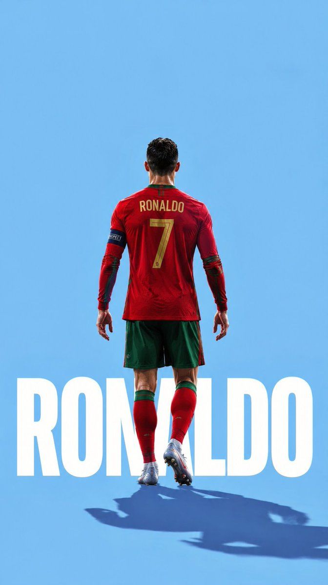 Un cartel minimalista y limpio de un legendario futbolista con la camiseta del equipo nacional de Portugal