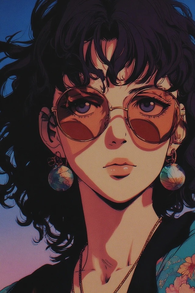 1980年代のレトロなアニメスタイル、ヴィンテージファッションの編集やシティポップのアルバムカバーに適しています