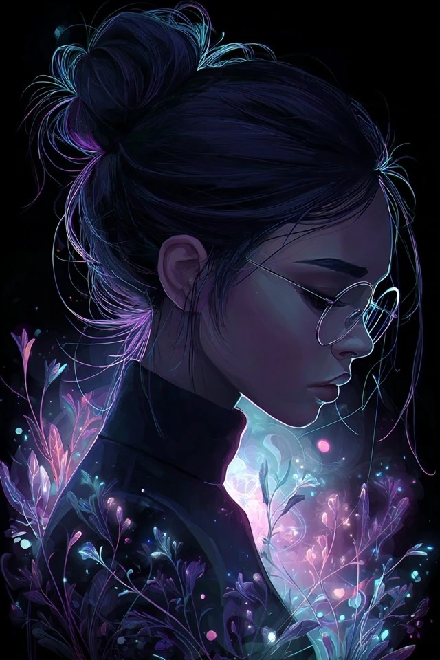 رسم رقمي يعرض تفاصيل حيوية مضيئة على خلفية سوداء