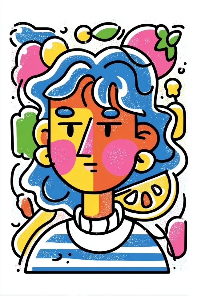 Fettes Cartoon-Linienkunst geeignet für Kinderbuchcover und Sommerfestival-Poster