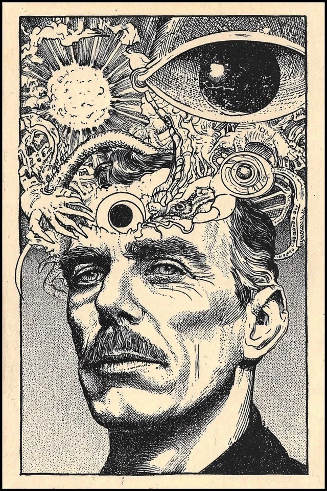 Vintage horror illustration suitable for occult book covers and retro sci-fi posters