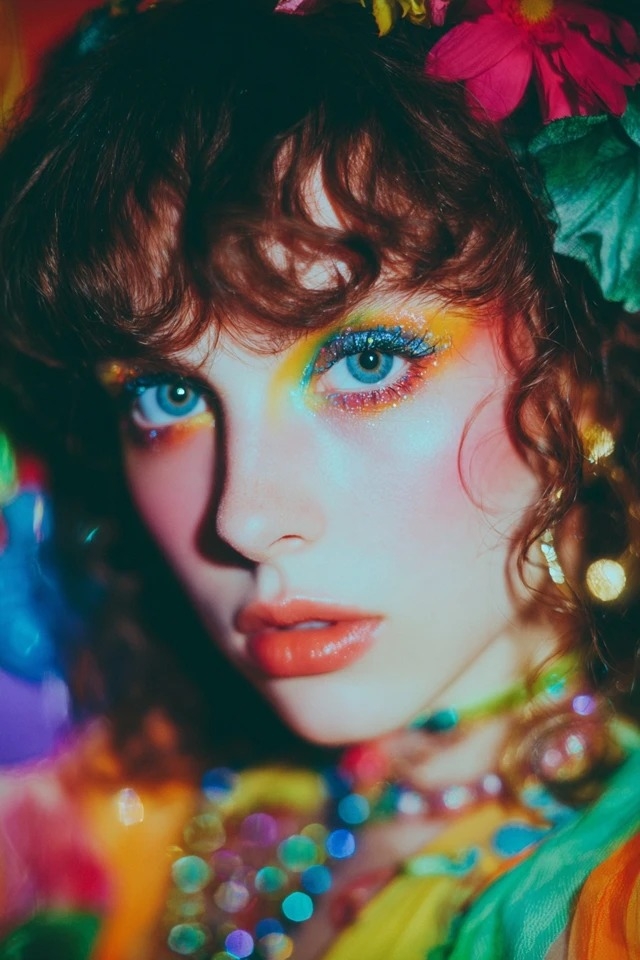 Vibrant saturated colors and glitter texture