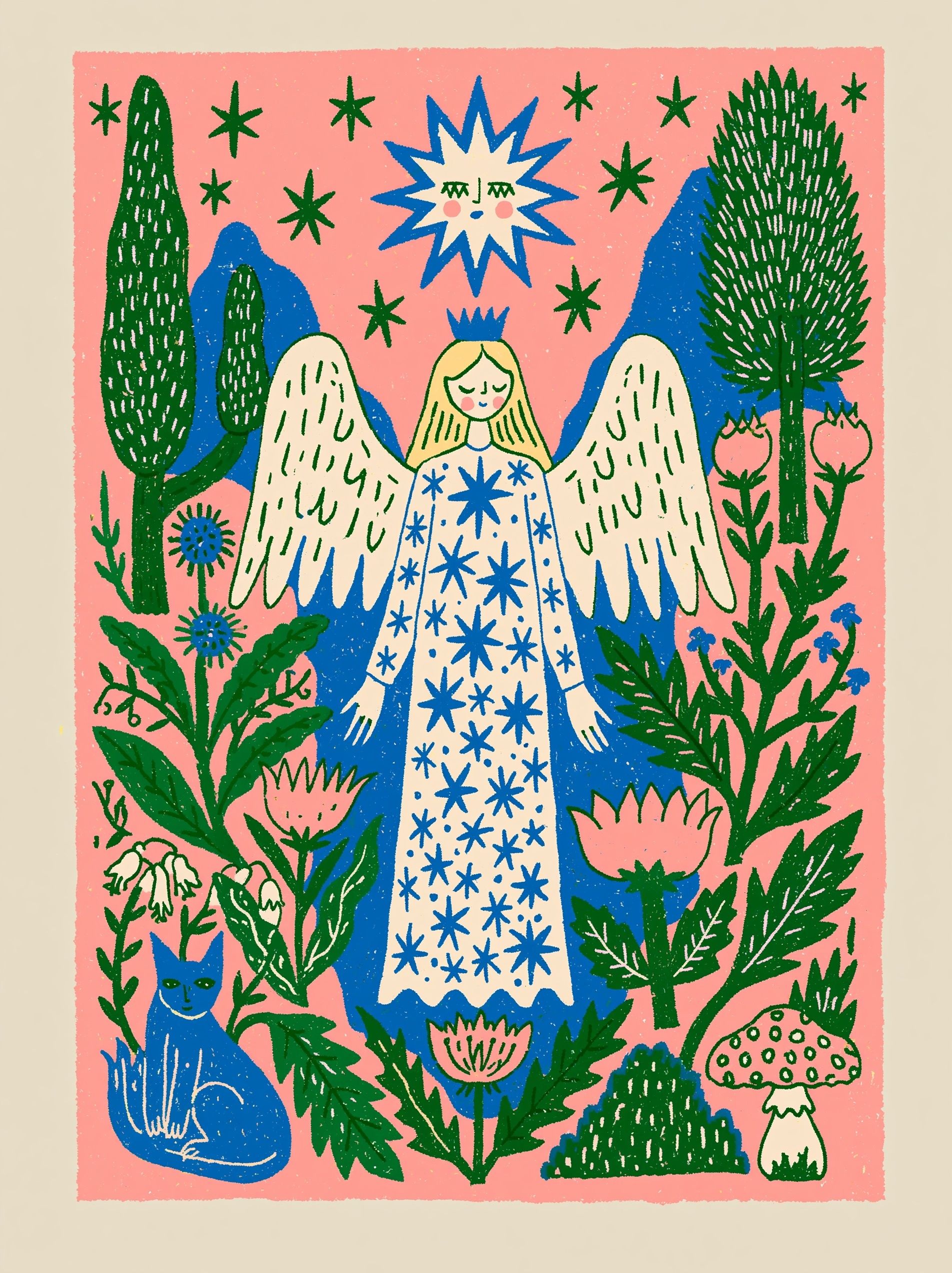 Modern illustration of a tiny fairy celebrating in an enchanted forest