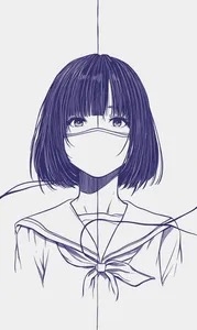 Ein kurzhaariges Mädchen in einer Matrosenuniform, dargestellt im minimalistischen Linienstil