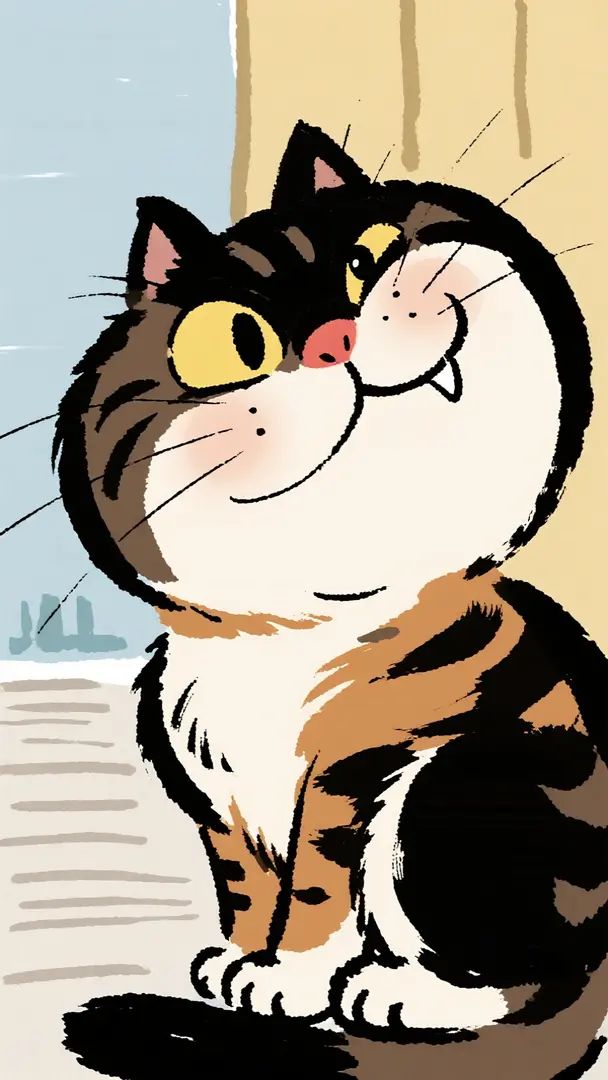 一幅极致高清的幽默夸张猫漫画