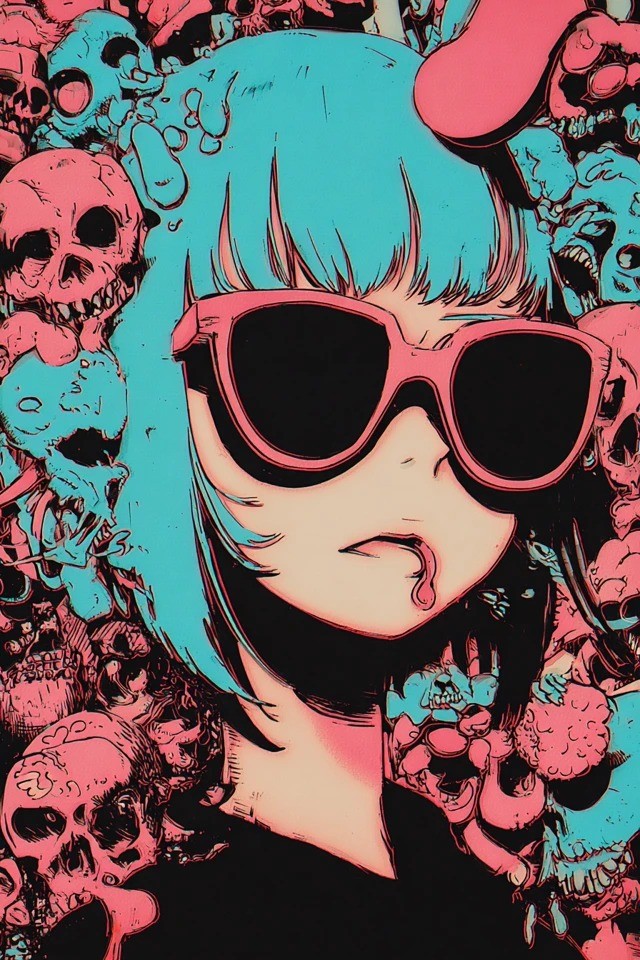 Mutige Retro-Anime-Ästhetik, geeignet für Punk-Konzertposter und Streetwear