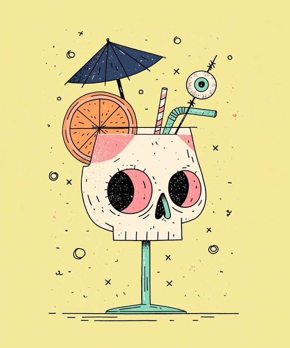 Diese Illustration zeigt einen spielerischen und dunkelhumorvollen flachen digitalen Kunststil