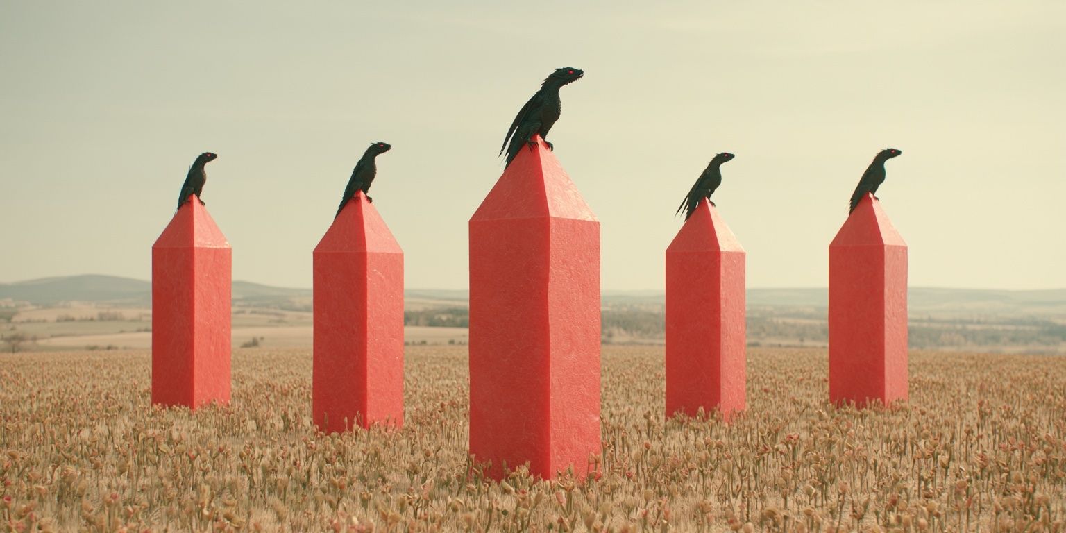五座红水晶城堡矗立在充满食肉植物的广阔花园中