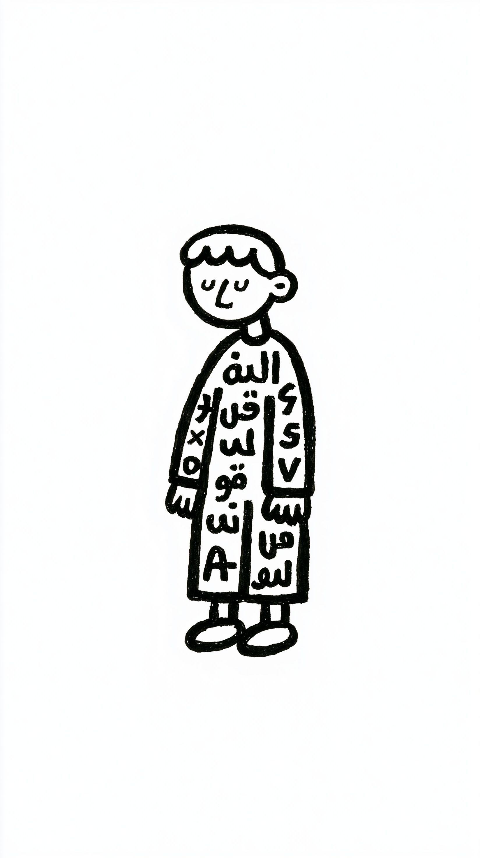 The body is filled with handwritten Arabic words symbolizing sin