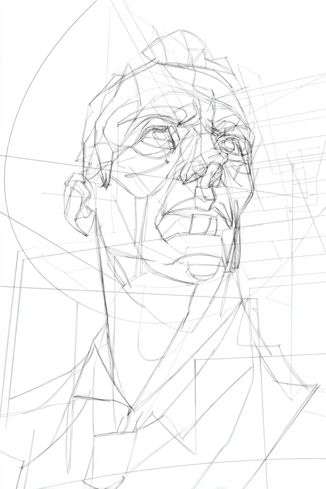 Croquis linéaire, monochrome, géométrique