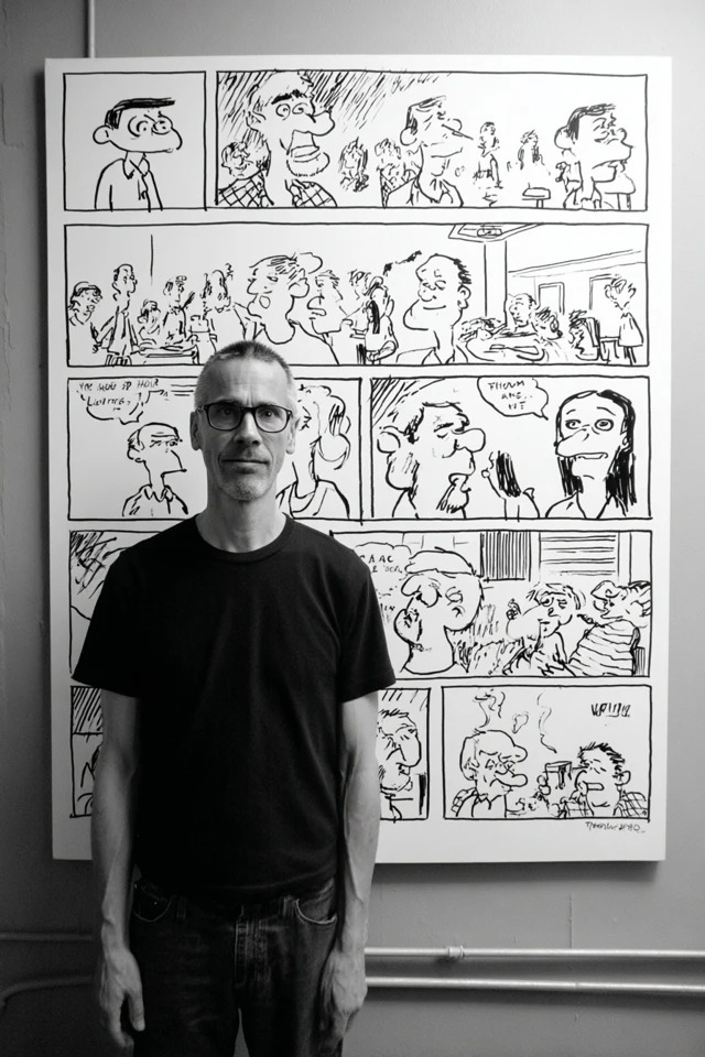 Fotografia em preto e branco de alto contraste adequada para retratos de artistas e documentação de exposições