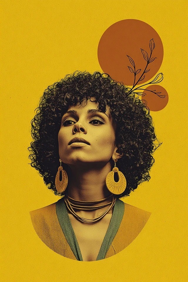 Retro warm tones with textured grain and graphic