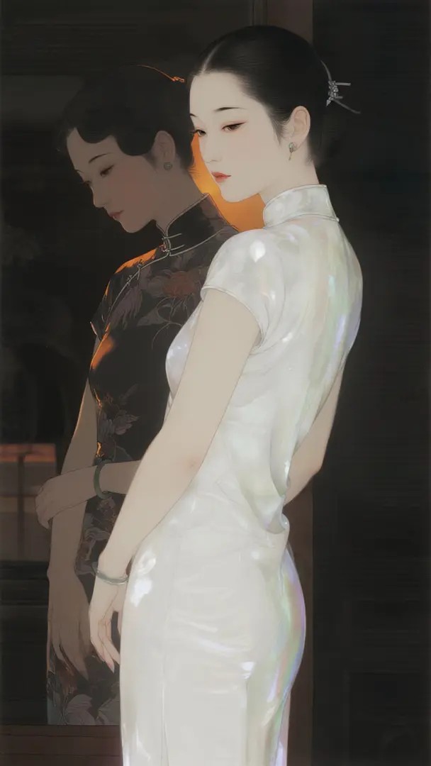 徳化白磁の美女の超高精細な絵画を描く