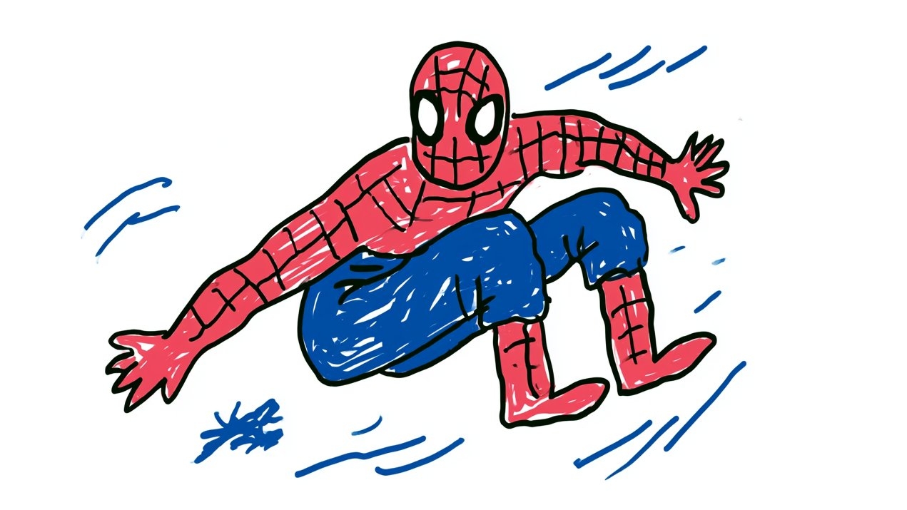 Digitale Markerzeichnung von Spider-Man auf einem weißen Hintergrund