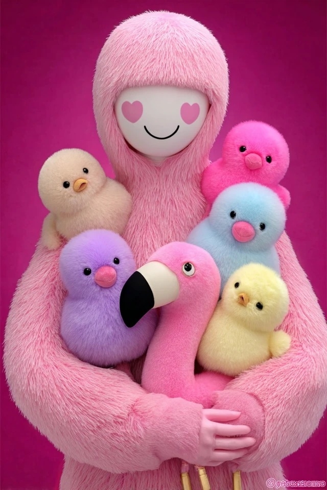 Un design adapté aux publicités de jouets avec des textures douces et moelleuses dans des couleurs vives comme le rose bonbon, la lavande, le bleu bébé et le jaune pâle sur un fond magenta profond