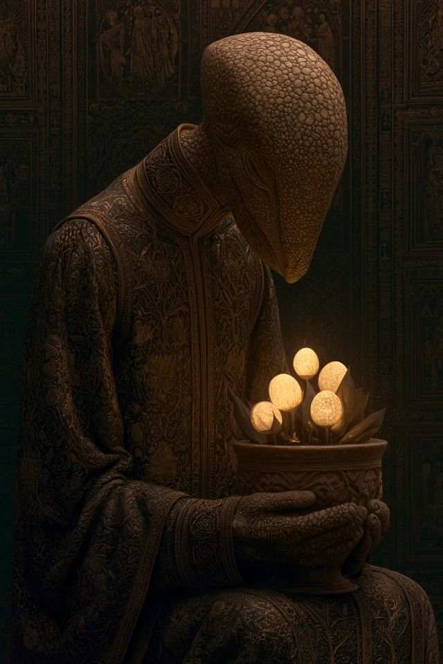 贝克新斯基的艺术展示了一个优雅的贵族奇异生物的肖像