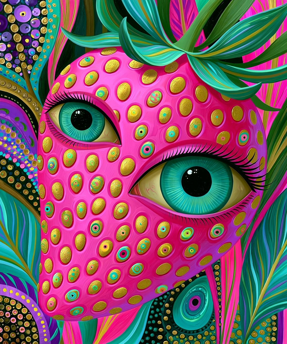 This fantasy illustration features a lavish decorative mask emphasizing vibrant colors and intricate patterns
