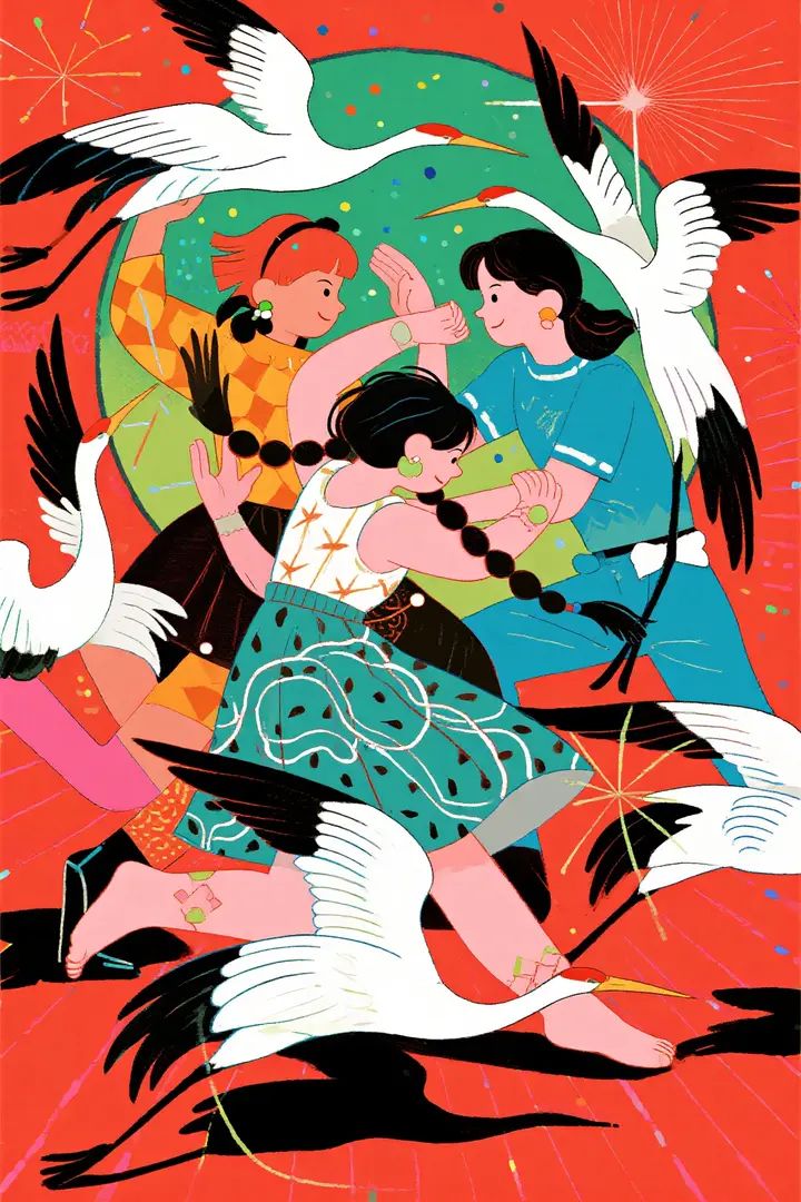 Ilustração de tendência de meninas dançando com gruas
