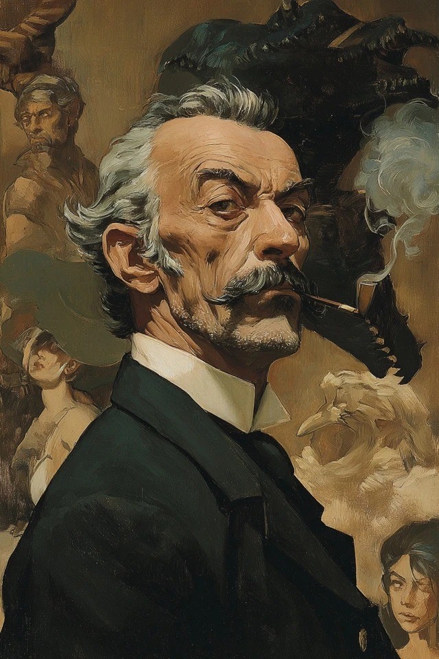 Cette peinture à l'huile présente un clair-obscur dramatique, adaptée aux affiches de drames d'époque