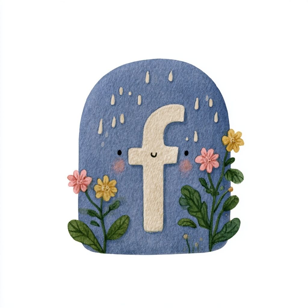 Watercolor minimalistic app icon featuring a rounded lowercase 'f' with flowers and raindrops