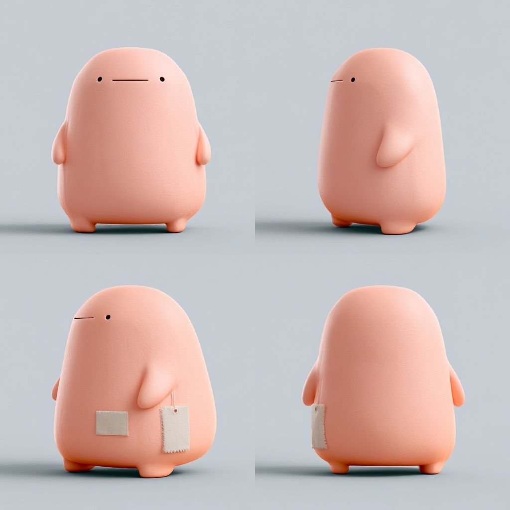 Feuille de modèle de personnage représentant une créature blob dodue asymétrique
