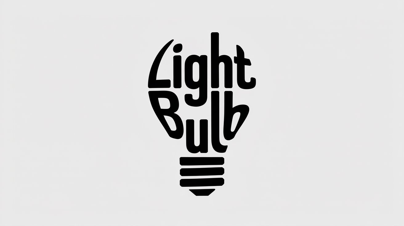极简图形设计结合强烈的排版插图，以字词构建灯泡轮廓