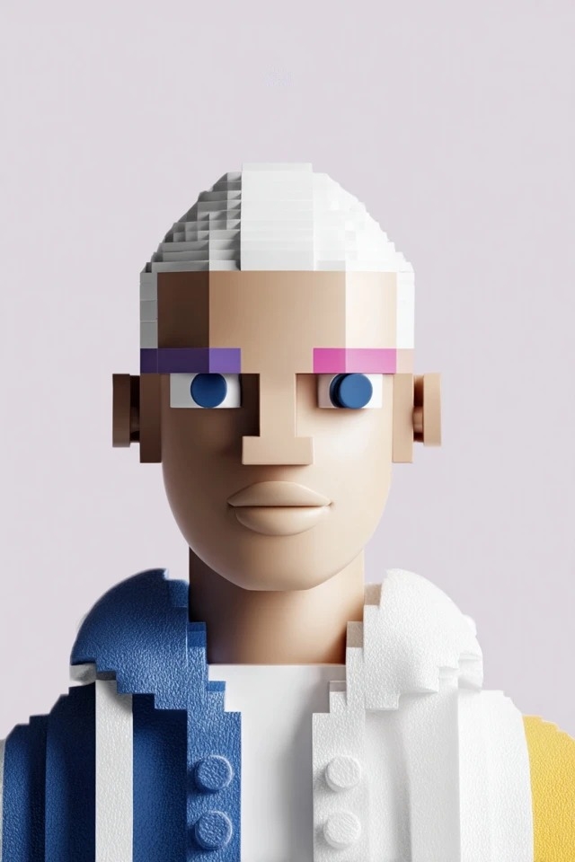 A clean 3D voxel aesthetic suitable for tech branding and gaming