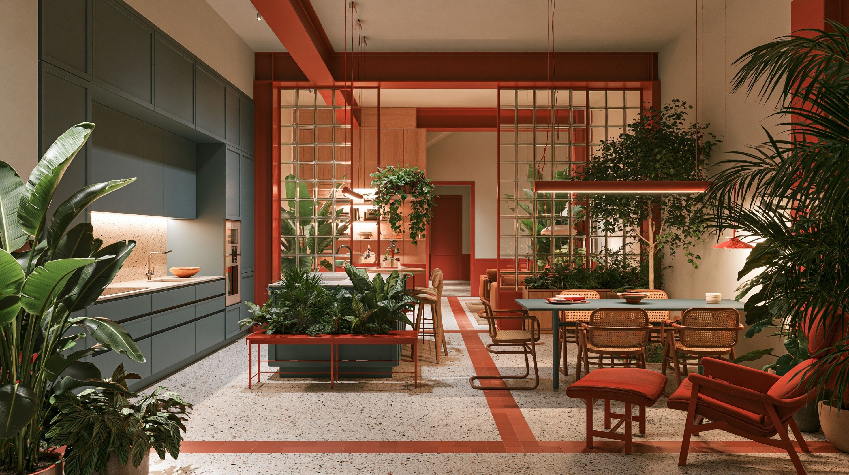 Cocina-comedor contemporánea en un apartamento renovado en el centro de Madrid