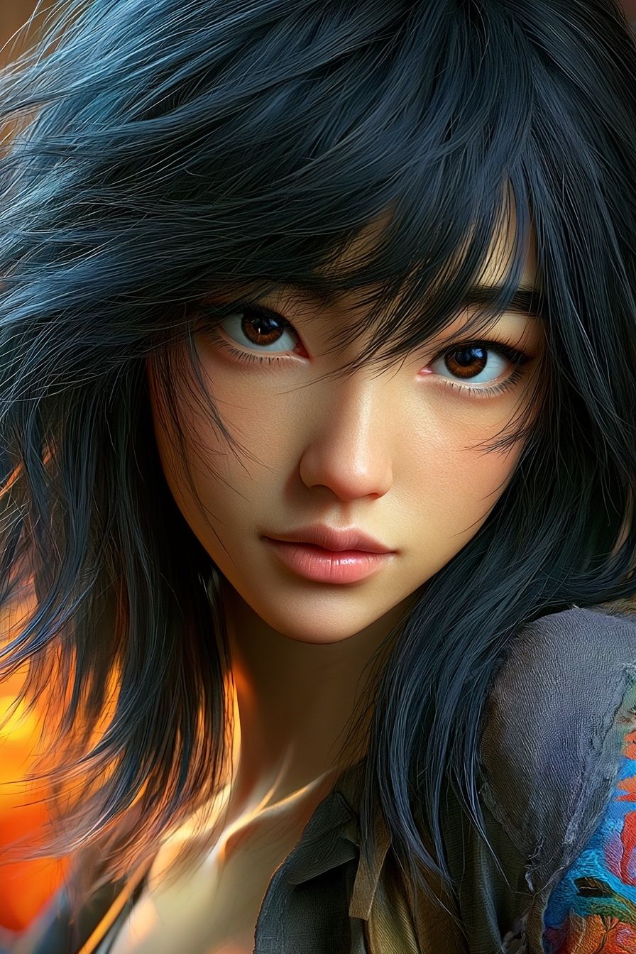 Retrato en primer plano de una hermosa mujer japonesa