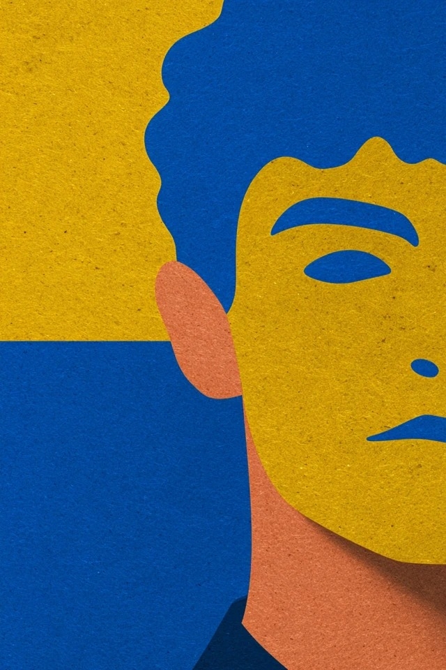 Bold flat shapes and grainy texture create high contrast
