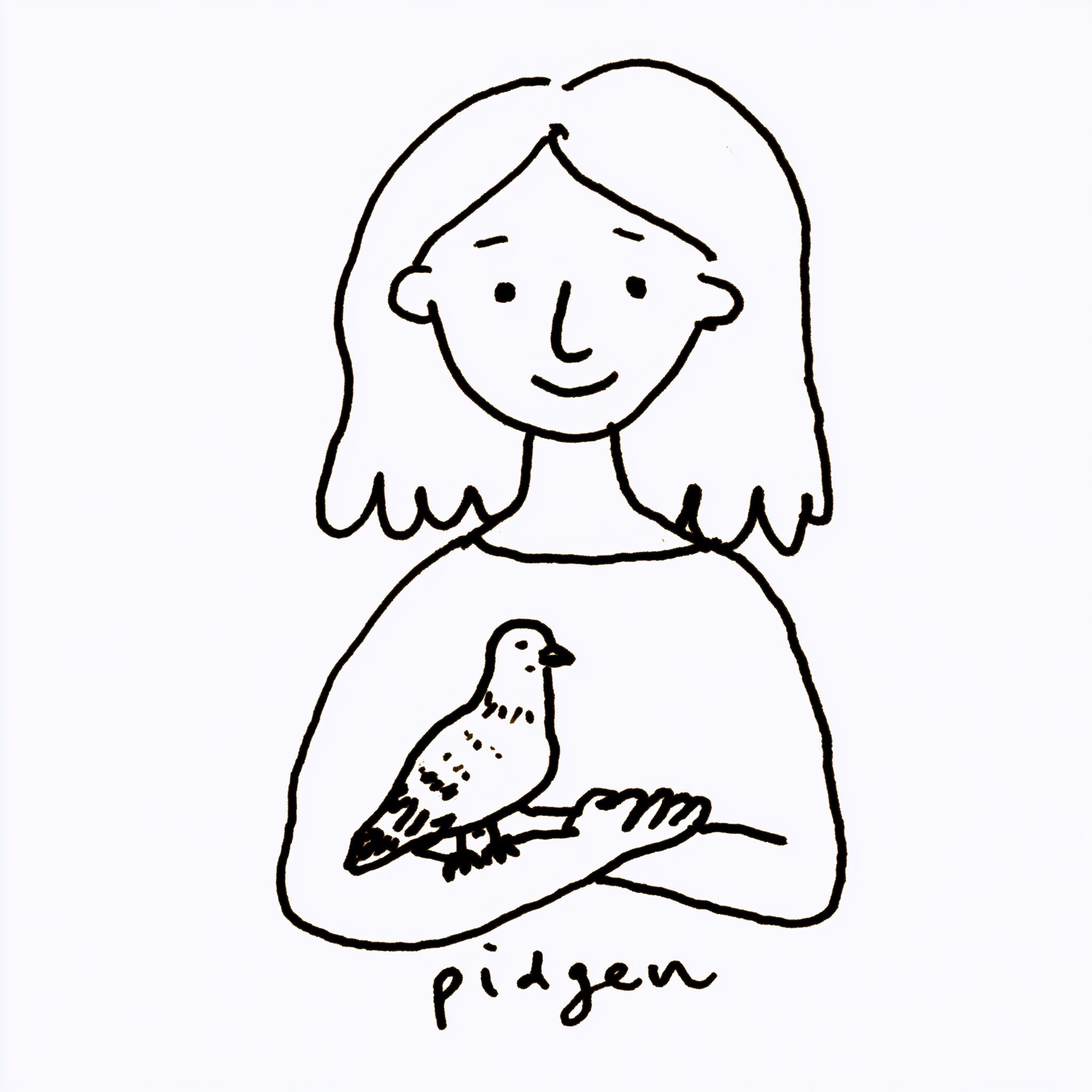 Женщина с волосами до плеч держит гоночного голубя с надписью 'pidgen' под ним