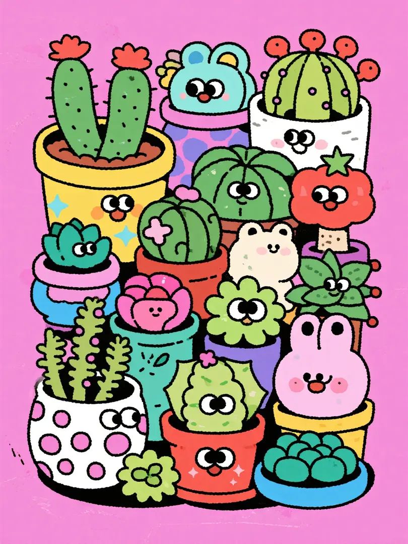 Ilustración de plantas suculentas lindas en estilo de dibujos animados