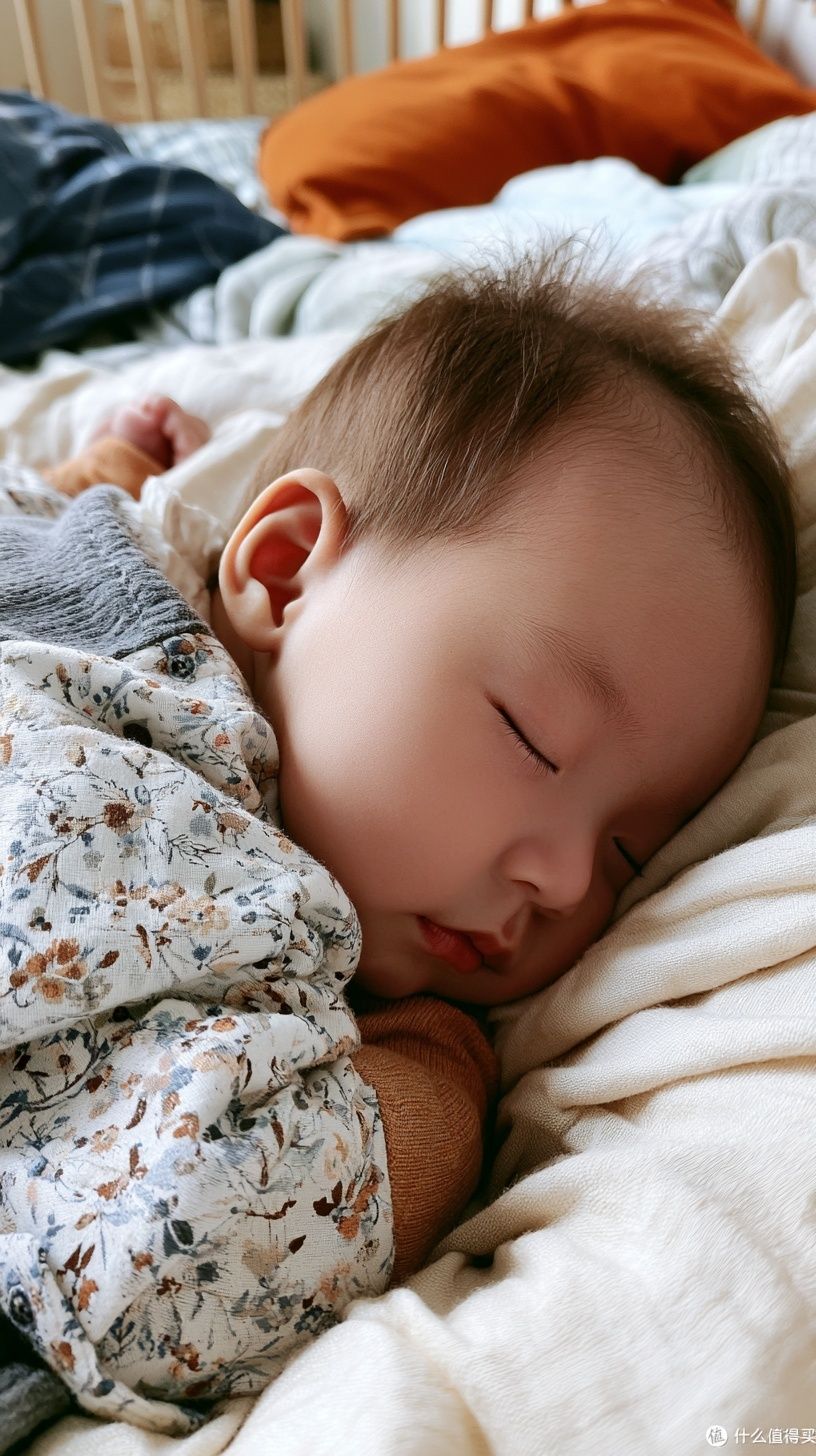A baby is quietly sleeping in a crib in the bedroom