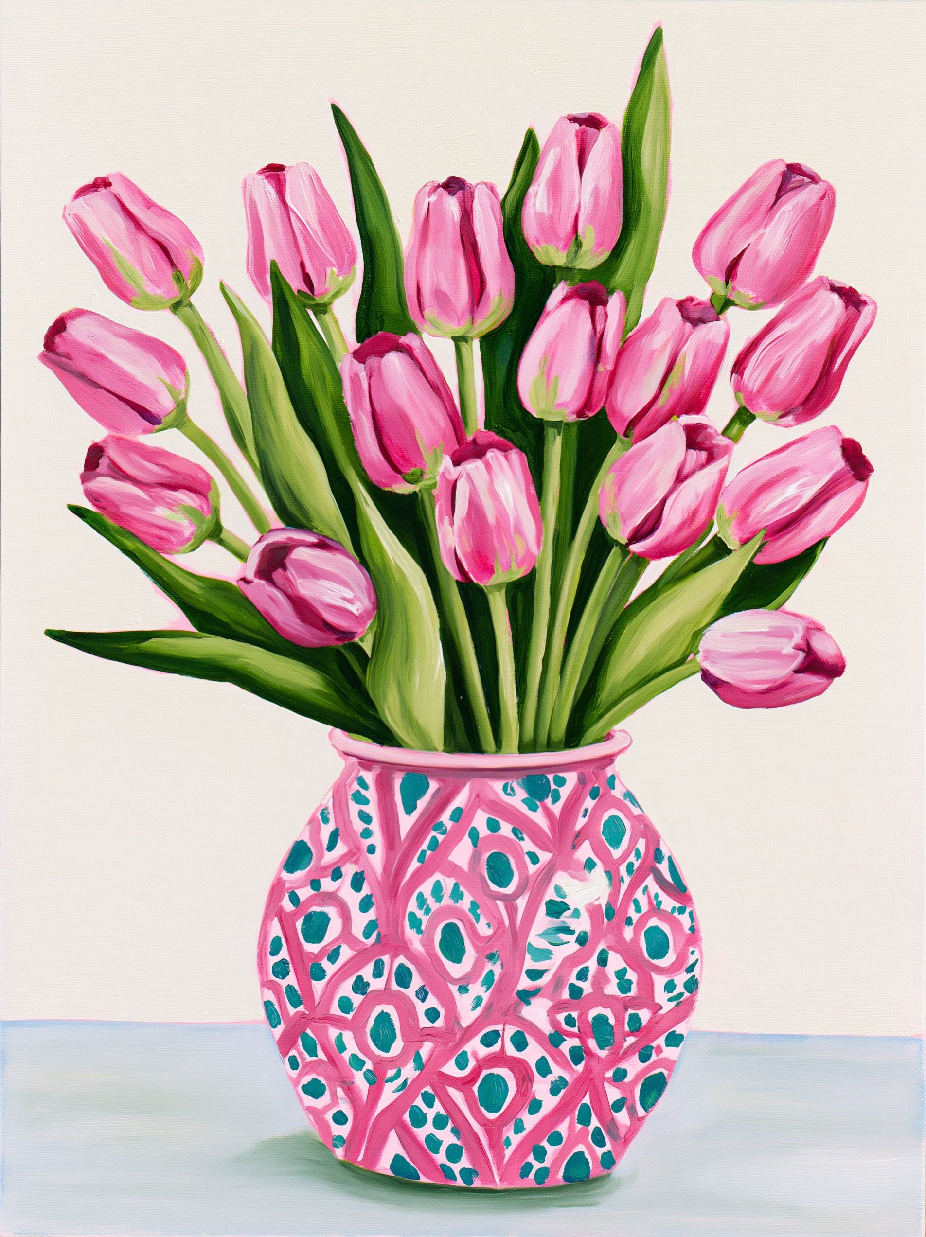 An oil painting featuring Lilly Pulitzer and Marimekko flowers