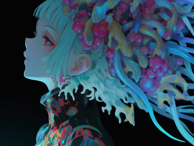 A digital painting depicting a glowing surrealism figure