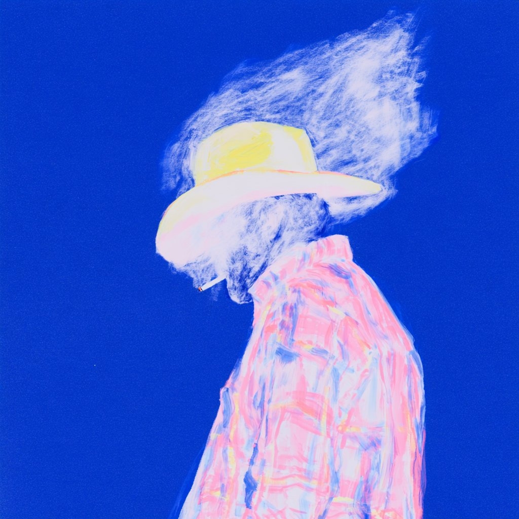 Una ilustración expresiva contemporánea muestra la tensión emocional de una figura solitaria sobre un fondo azul