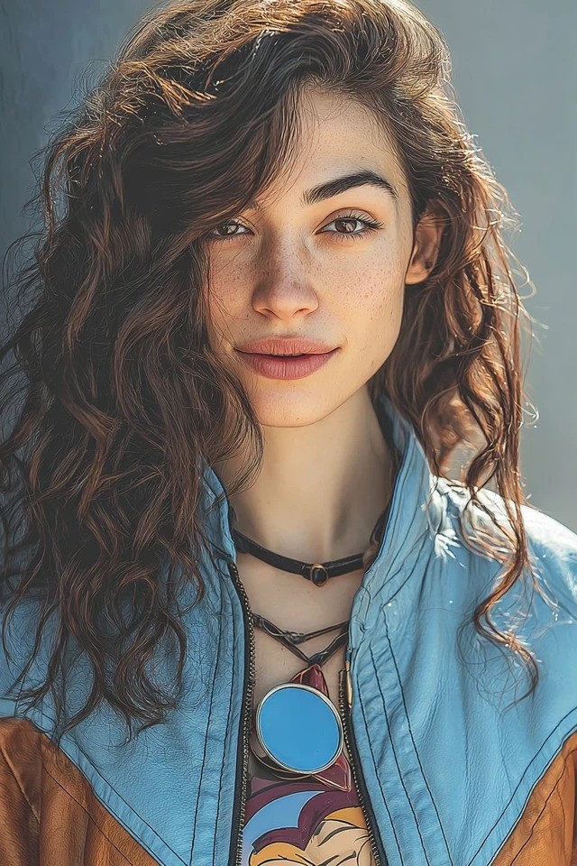إضاءة دافئة في ساعة الذهب مع إضاءة محيطية ناعمة، وألوان أرضية م muted بجانب الأزرق المغبر، وتفاصيل قماش هايبر، وإطار ش portrait وفير حميم. مناسب لتحرير الأزياء القديمة، وحملات أسلوب الحياة الرجعية، وفن المفاهيم للشخصيات، وأغلفة الألبومات الحنينية.